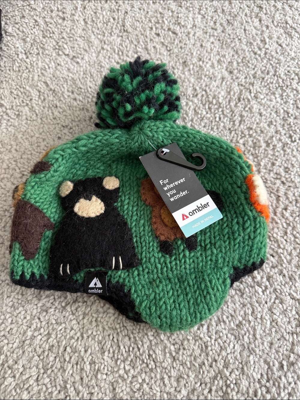 Ambler Kids Green Bear Pom Pom Beanie Hat